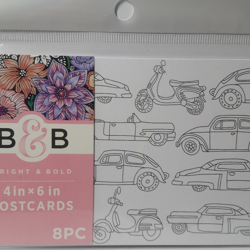 5 Adult Coloring Color Your Own Postcard Car Beach
